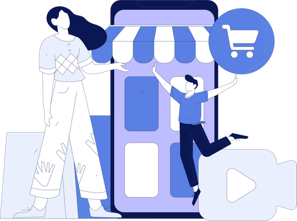 Girl is doing shopping from mobile  Illustration