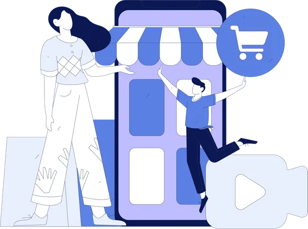 Girl is doing shopping from mobile  Illustration