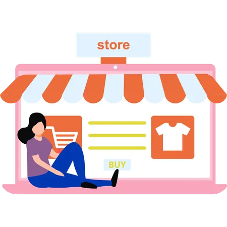 Girl is doing shopping online on laptop  Illustration