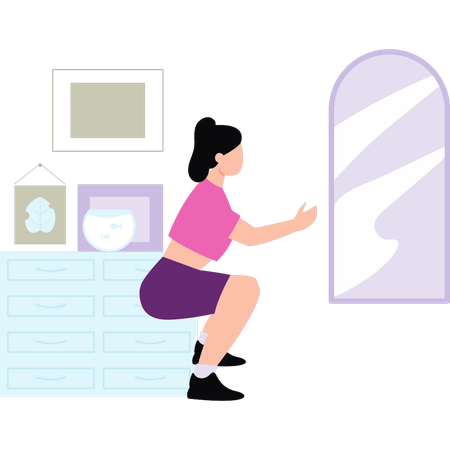 Girl is doing squat exercise in home  イラスト