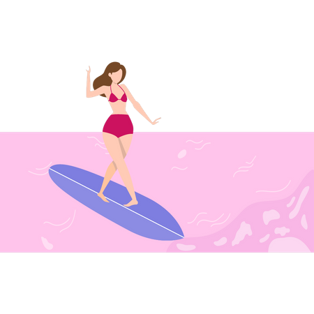 Girl is doing surfing Illustration