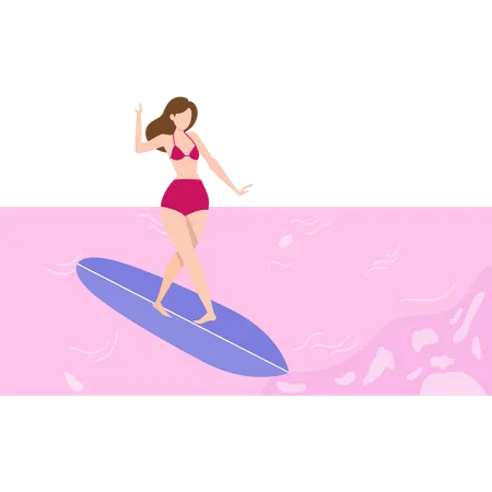 Girl is doing surfing  Illustration