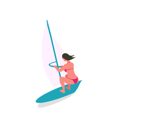 Girl is doing swimming activity on surfboard  Illustration
