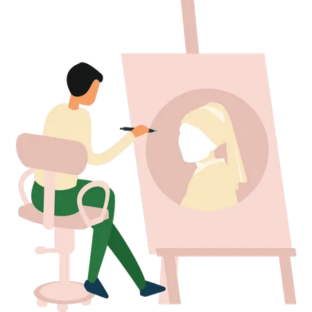 The Girl Is Drawing On Board Illustration