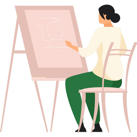 Girl is drawing on the board  Illustration