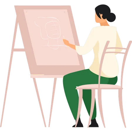 The Girl Is Drawing On The Board Illustration