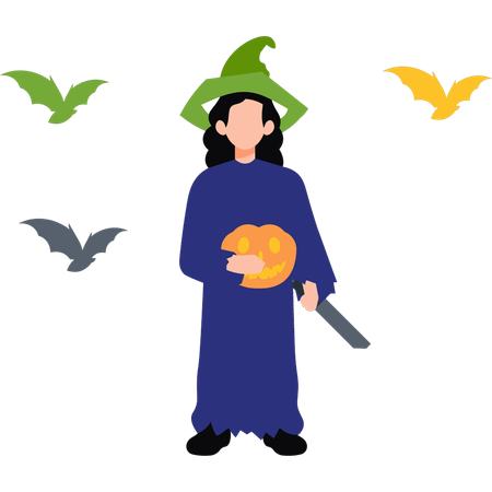 Girl is dressed as a witch for Halloween  Illustration