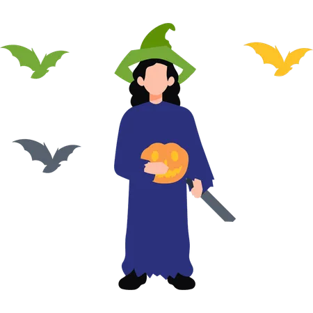 The Girl Is Dressed As A Witch For Halloween Illustration