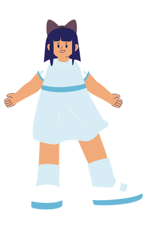 Girl is dressed up in blue frock  Illustration