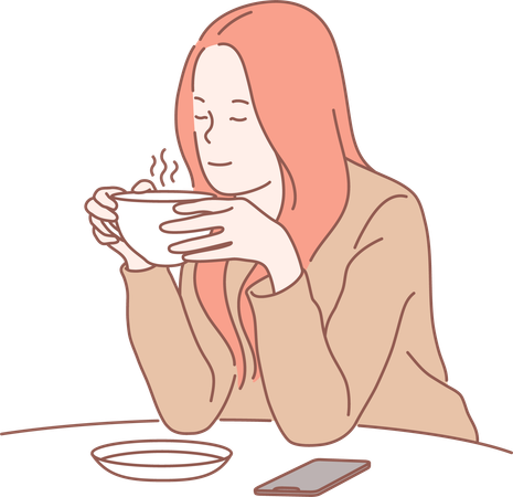 Girl is drinking coffee  Illustration
