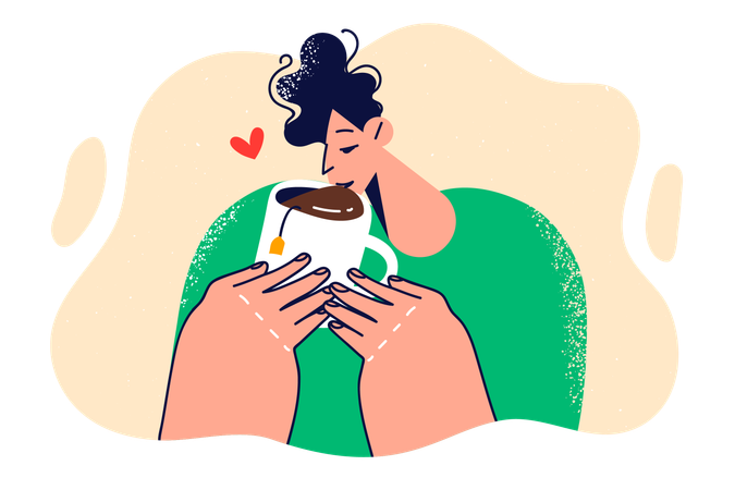 Girl is drinking hot chocolate  Illustration