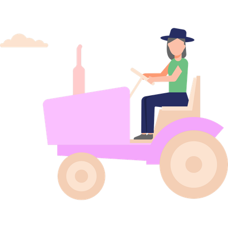 Girl is driving the agricultural tractor  Illustration