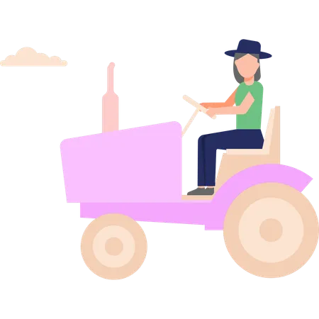 Girl is driving the agricultural tractor  Illustration