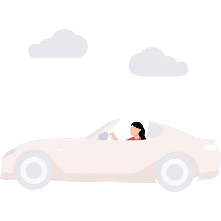 The Girl Is Driving The Car Illustration
