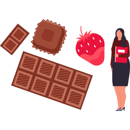 Girl is eating chocolate with strawberries  Illustration