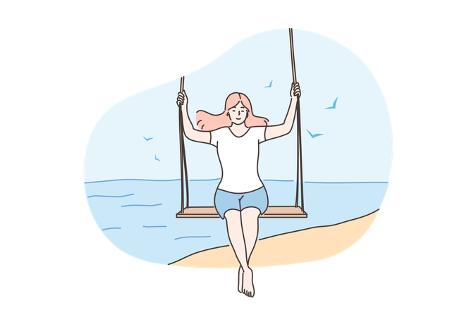 Girl is enjoying at beach  Illustration