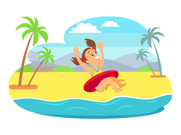 Girl is enjoying at beach  Illustration