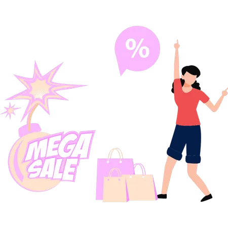 The Girl Is Shopping At Mega Sale Illustration