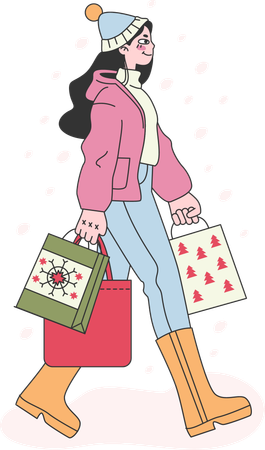 Girl is enjoying christmas shopping  Illustration