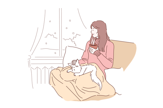 Girl is enjoying her bed tea  Illustration