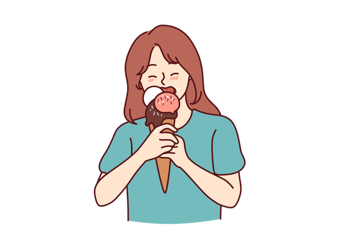 Girl is enjoying her ice cream treat  일러스트레이션