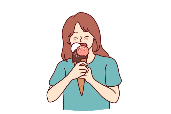 Girl is enjoying her ice cream treat  Illustration