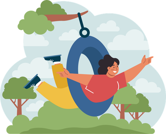 Girl is enjoying on swing  Illustration