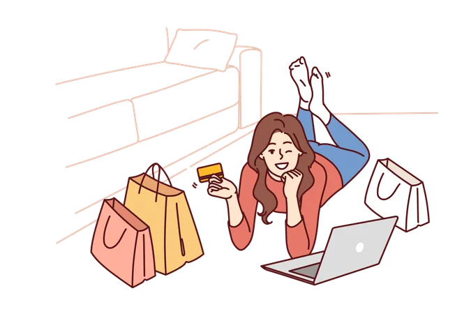 Girl is enjoying online shopping  Illustration