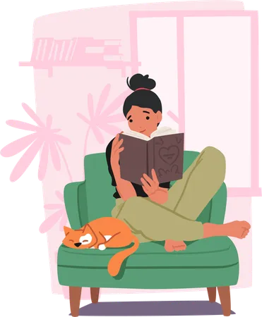 Cute Woman Immerses Herself In The Pages Of A Book Female Character Captivated By The Love Stories Her Eyes Sparkling With Curiosity And Imagination Taking Flight Cartoon People Vector Illustration Illustration
