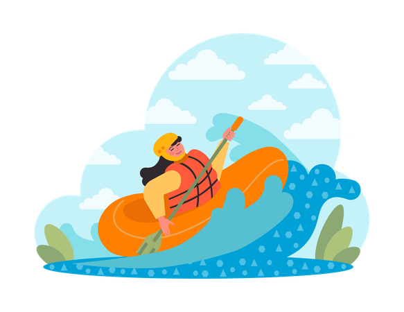 Girl is enjoying river rafting  Illustration