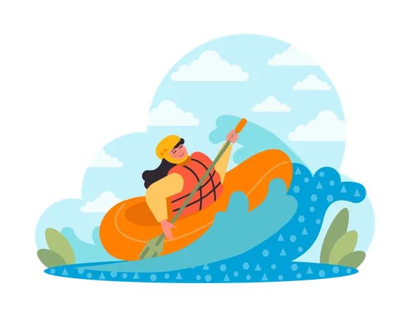 Girl is enjoying river rafting  Illustration