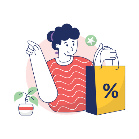 Girl is enjoying Shopping Discount  Illustration