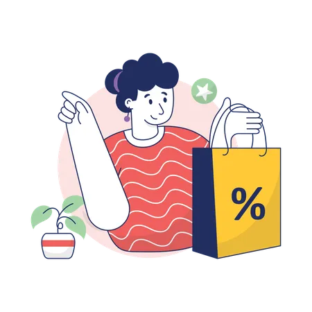 Girl Is Enjoying Shopping Discount Illustration