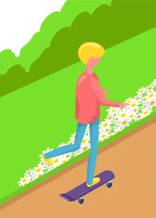 Girl is enjoying skating in park  Illustration
