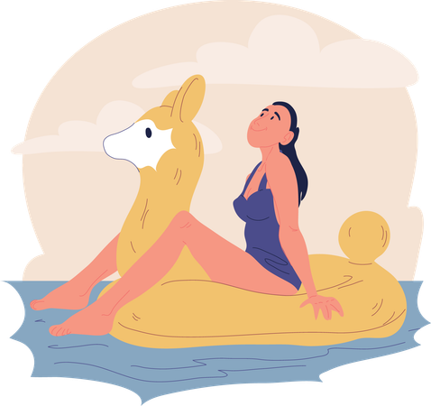 Girl is enjoying swimming in sea  Illustration