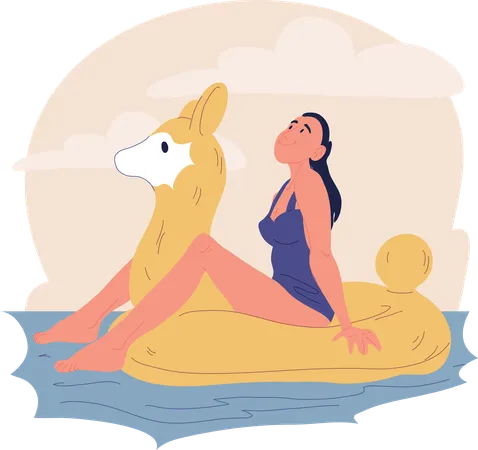 Girl is enjoying swimming in sea  Illustration