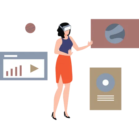 Girl is enjoying video player while wearing VR  Illustration