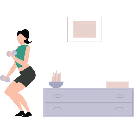 The Girl Is Exercising At Home Illustration