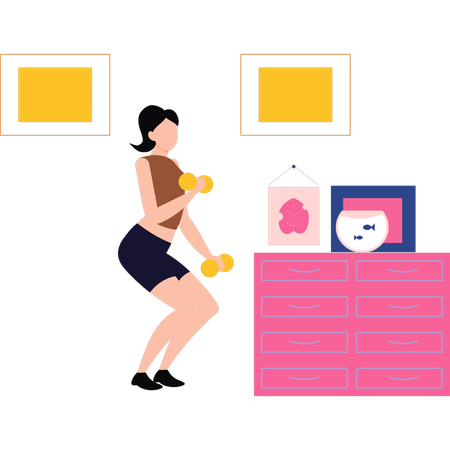 Girl is exercising at home with dumbbell  Illustration