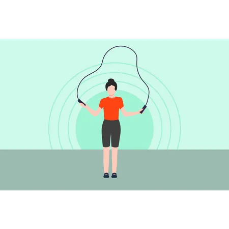 Girl is exercising by jumping rope Illustration