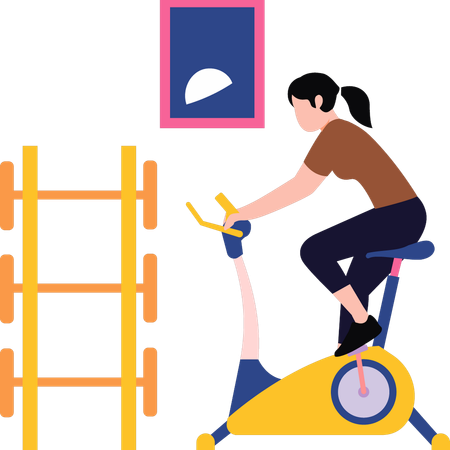 Girl is exercising cycling in gym  Illustration