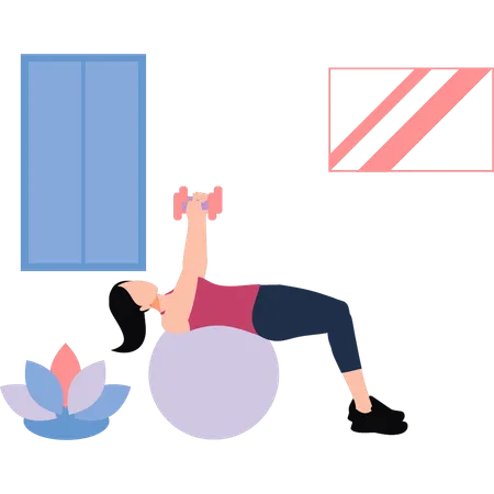 The Girl Is Exercising With A Ball Illustration
