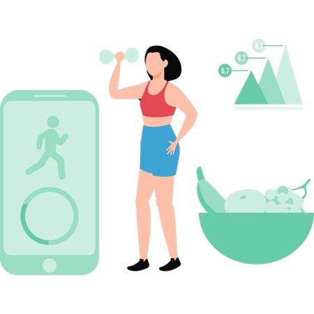 Girl is exercising with dumbbells  Illustration