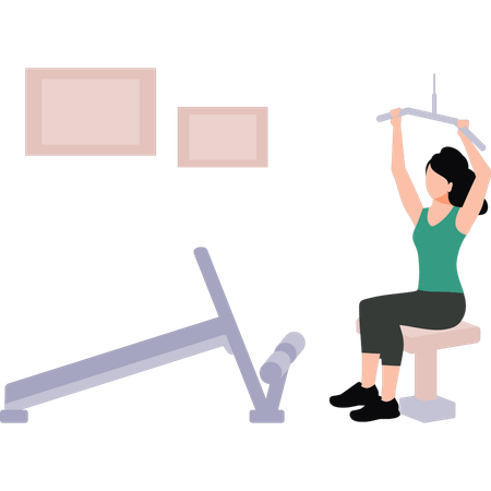 Girl is exercising with the arm lifting machine  Illustration