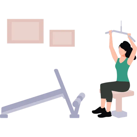 Girl is exercising with the arm lifting machine  Illustration