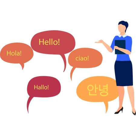 Girl is explaining about the international languages  イラスト