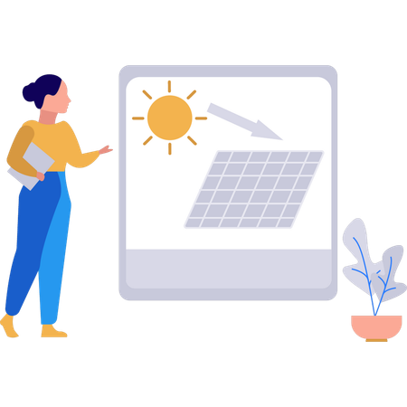 Girl is explaining solar energy benefits  Illustration