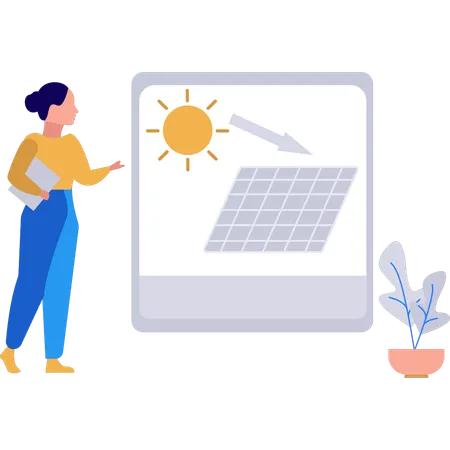 Girl is explaining solar energy benefits  Illustration