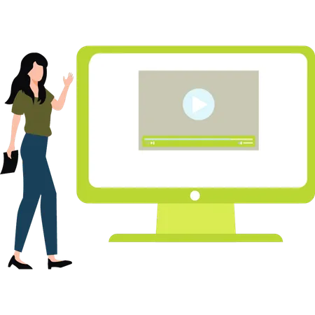 A Girl Is Standing Next To The Monitor Illustration