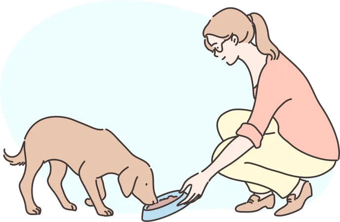 Girl is feeding her dog  Illustration